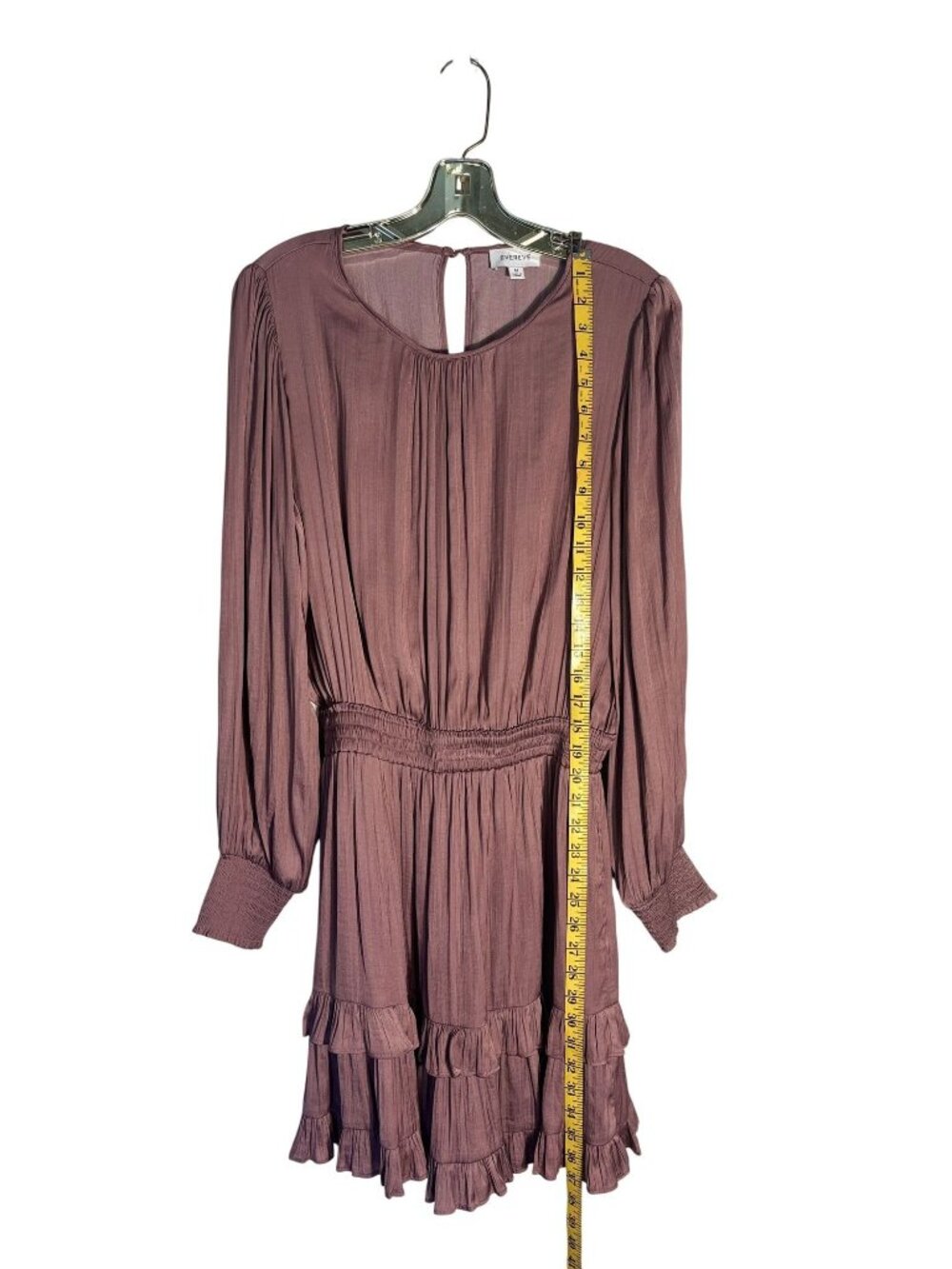 Evereve Mauve Long-Sleeve Ruffle Mini Dress With Smocked Waist Size Medium - Picture 5 of 11